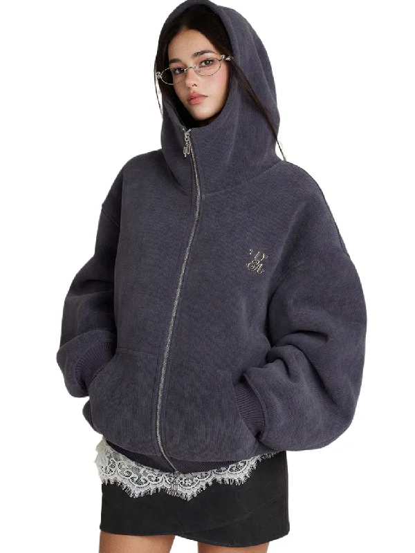 Heavyweight Shearling High-Collar Hoodie Hoodie with Tie-Dye Psychedelic Retro
