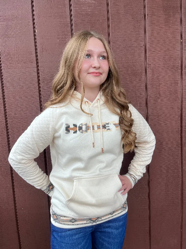 Hooey Cream Quilted Pattern Aztec Accent Hoodie HH1256CR Hoodie with Cuffed Sleeves Snug Secure Hooey Cream Quilted Pattern Aztec Accent Hoodie HH1256CR Hoodie with Cuffed Sleeves Snug Secure