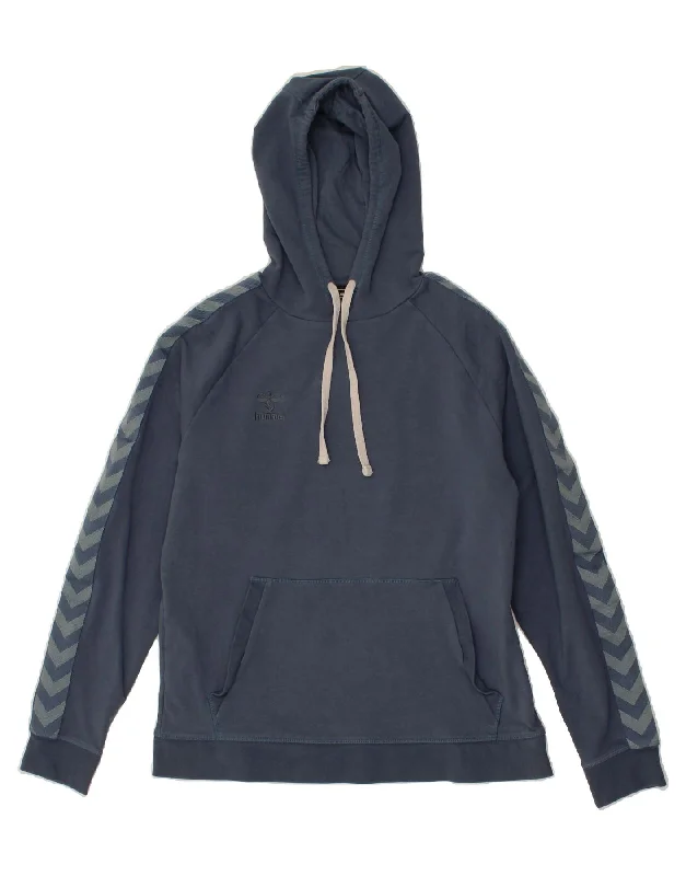 HUMMEL Womens Graphic Hoodie Jumper UK 16 Large Navy Blue Colourblock Hoodie with Hem Applique Textured Unique HUMMEL Womens Graphic Hoodie Jumper UK 16 Large Navy Blue Colourblock Hoodie with Hem Applique Textured Unique