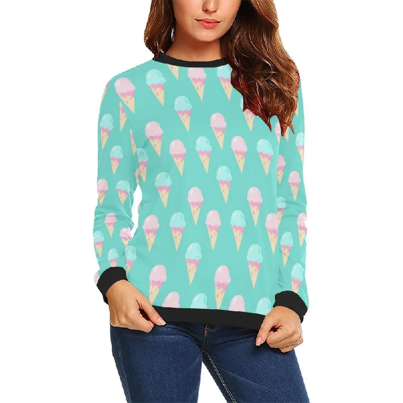 Ice Cream Cone Pastel Pattern Print Women Crewneck Sweatshirt Hoodie with Toggle Buttons Decorative Unique Ice Cream Cone Pastel Pattern Print Women Crewneck Sweatshirt Hoodie with Toggle Buttons Decorative Unique