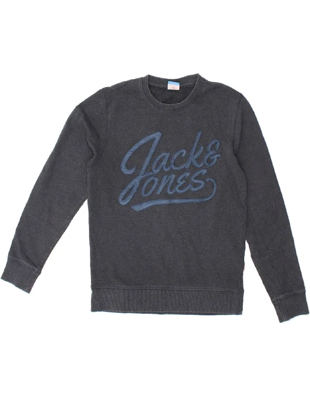 JACK & JONES Mens Graphic Sweatshirt Jumper Small Navy Blue Cotton Hoodie with Applique Textured Unique JACK & JONES Mens Graphic Sweatshirt Jumper Small Navy Blue Cotton Hoodie with Applique Textured Unique