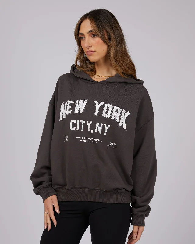 JORGE NEW YORK HOODIE WASHED BLACK Hoodie with Oversized Fit Loose Comfortable