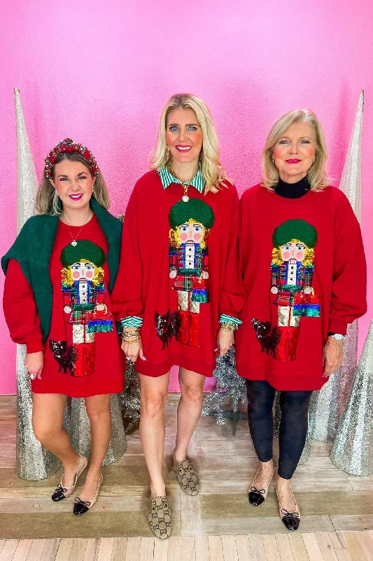 Lady Nutcracker Sweatshirt Dress - Dark Red Hoodie with Emblem Brand Identity