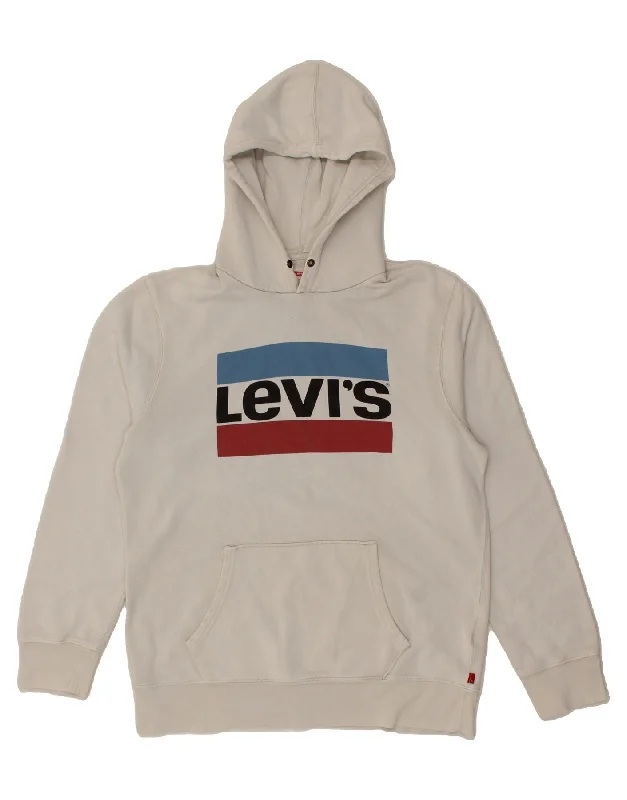 LEVI'S Mens Graphic Hoodie Jumper Large White Cotton Hoodie with Side Slits Relaxed Casual LEVI'S Mens Graphic Hoodie Jumper Large White Cotton Hoodie with Side Slits Relaxed Casual