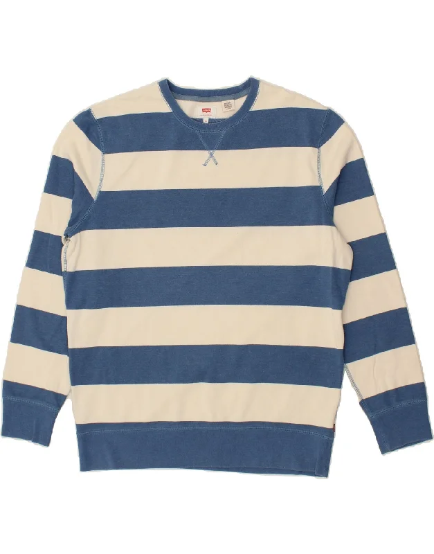 LEVI'S Mens Sweatshirt Jumper XL Blue Striped Cotton Hoodie with Rolled Sleeves Casual Relaxed LEVI'S Mens Sweatshirt Jumper XL Blue Striped Cotton Hoodie with Rolled Sleeves Casual Relaxed