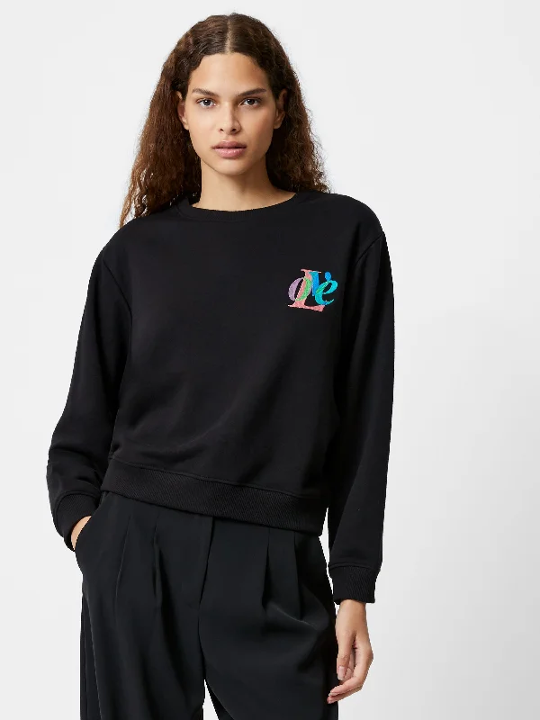 Love Embroidered Sweatshirt Hoodie with Half-Zip Sporty Casual