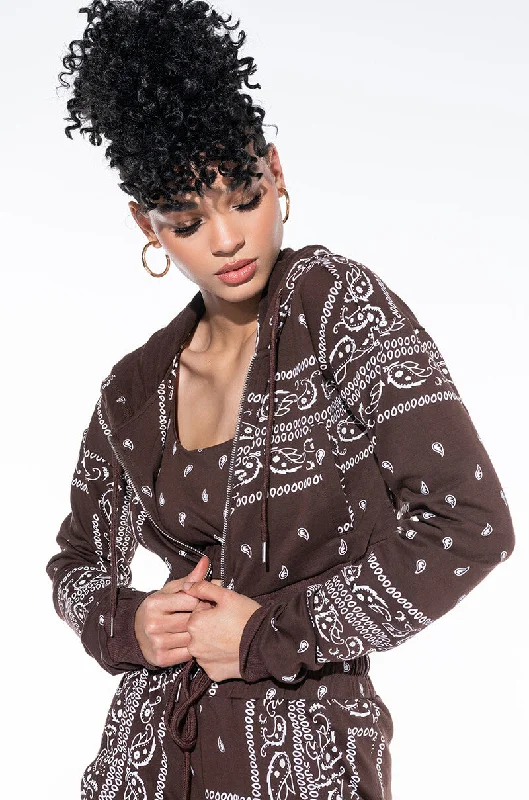 LUX PRINTED CROP HOODIE Hoodie Jacket Zipper Layering