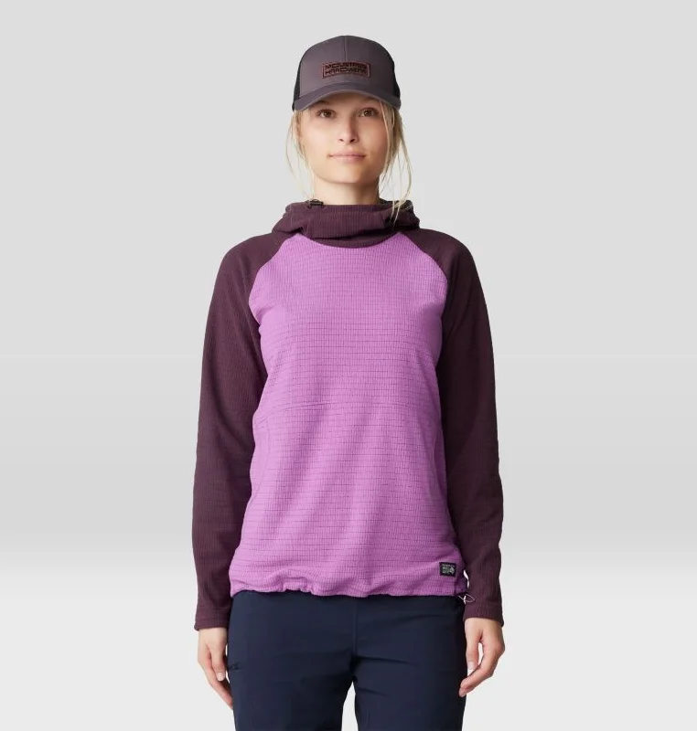 Women's Summit Grid Tunic Hoody - Lilac Glow/Blackberry Hoodie with Hem Embroidery Detailed Premium Women's Summit Grid Tunic Hoody - Lilac Glow/Blackberry Hoodie with Hem Embroidery Detailed Premium