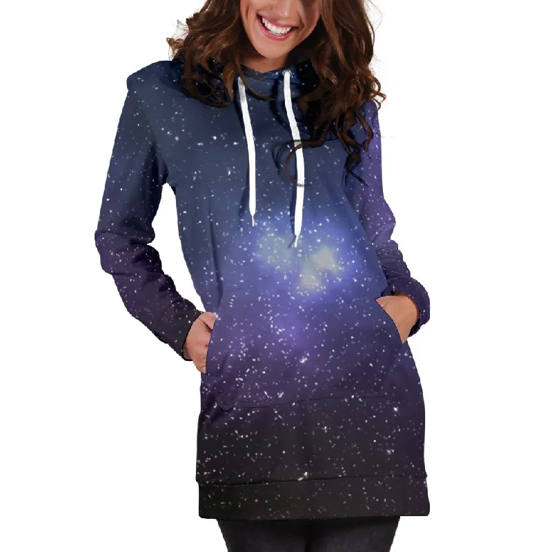 Nebula Universe Galaxy Deep Space Print Pullover Hoodie Dress Hoodie with Camouflage Military Edgy