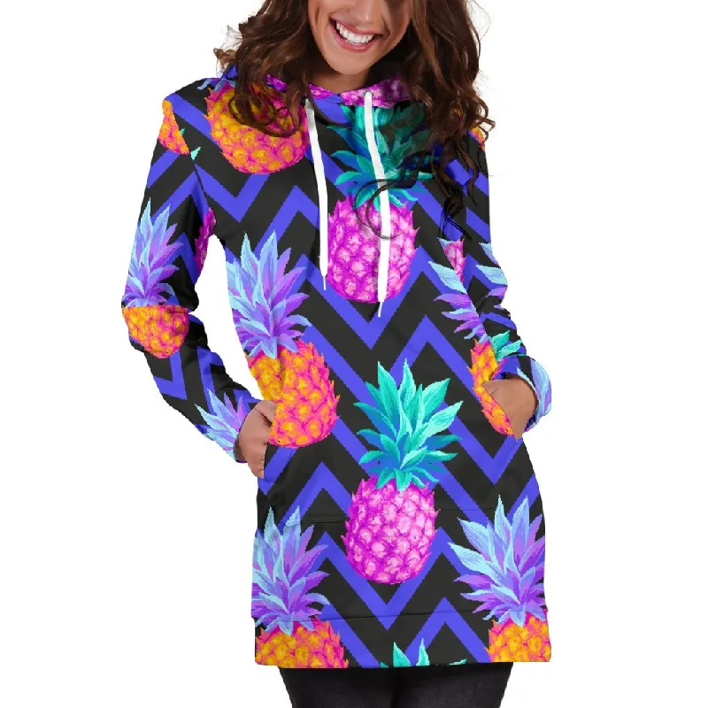 Neon EDM Zig Zag Pineapple Pattern Print Pullover Hoodie Dress Hoodie with Pattern Geometric Abstract Neon EDM Zig Zag Pineapple Pattern Print Pullover Hoodie Dress Hoodie with Pattern Geometric Abstract