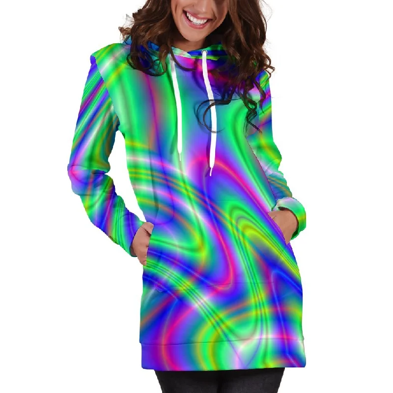 Neon Green Psychedelic Trippy Print Pullover Hoodie Dress Hoodie with Turtle Neck Cozy Winter Neon Green Psychedelic Trippy Print Pullover Hoodie Dress Hoodie with Turtle Neck Cozy Winter