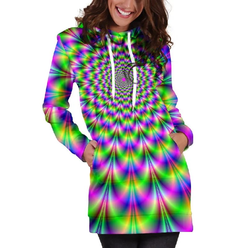 Neon Psychedelic Optical Illusion Pullover Hoodie Dress Hoodie with Stripes Bold Sporty Neon Psychedelic Optical Illusion Pullover Hoodie Dress Hoodie with Stripes Bold Sporty