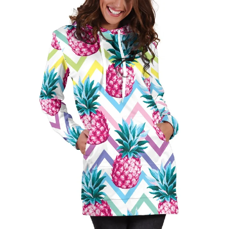 Neon Zig Zag Pineapple Pattern Print Pullover Hoodie Dress Hoodie with Batwing Sleeves Loose Dramatic Neon Zig Zag Pineapple Pattern Print Pullover Hoodie Dress Hoodie with Batwing Sleeves Loose Dramatic