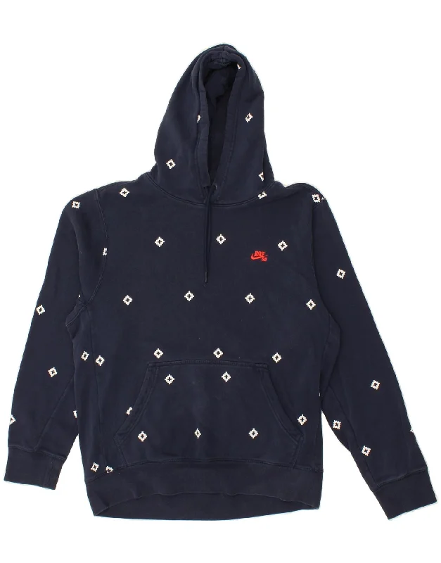 NIKE Mens Abstract Pattern Hoodie Jumper Large Navy Blue Cotton Hoodie with Ribbed Neckline Snug Warm NIKE Mens Abstract Pattern Hoodie Jumper Large Navy Blue Cotton Hoodie with Ribbed Neckline Snug Warm