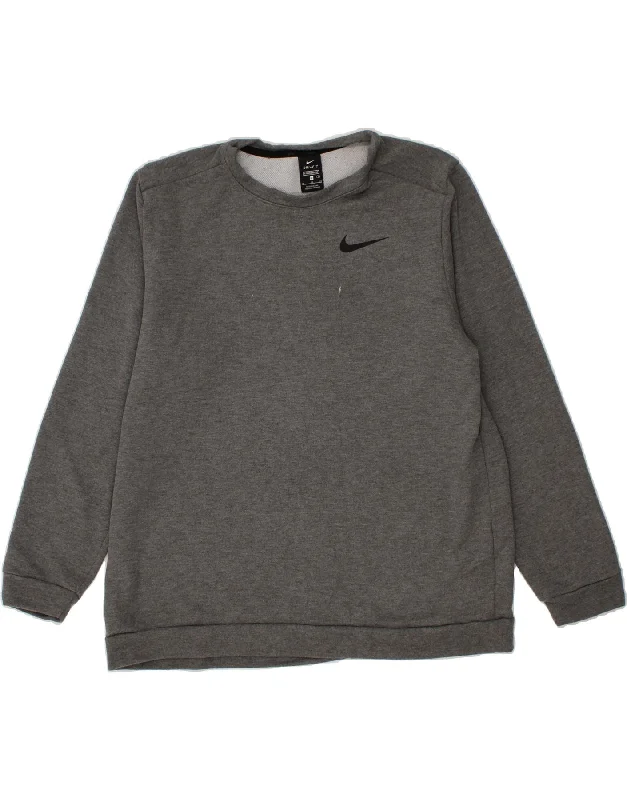 NIKE Mens Dri Fit Standard Fit Sweatshirt Jumper XL Grey Polyester Hoodie with Hem Applique Textured Unique NIKE Mens Dri Fit Standard Fit Sweatshirt Jumper XL Grey Polyester Hoodie with Hem Applique Textured Unique