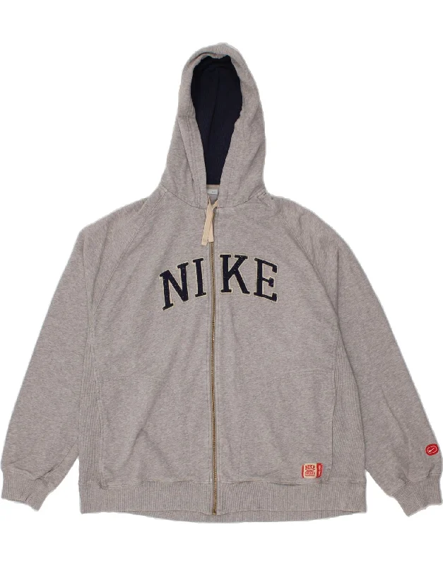 NIKE Mens Graphic Zip Hoodie Sweater UK 47/48 2XL Grey Hoodie with Mock Neck Collared Structured NIKE Mens Graphic Zip Hoodie Sweater UK 47/48 2XL Grey Hoodie with Mock Neck Collared Structured