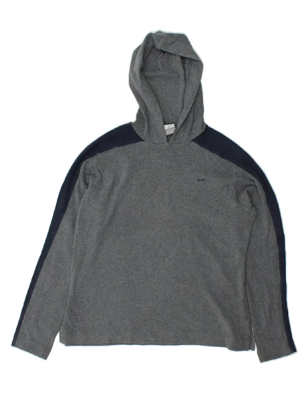 NIKE Womens Hoodie Jumper UK 14 Medium Grey Cotton Hoodie Dress Longline Feminine
