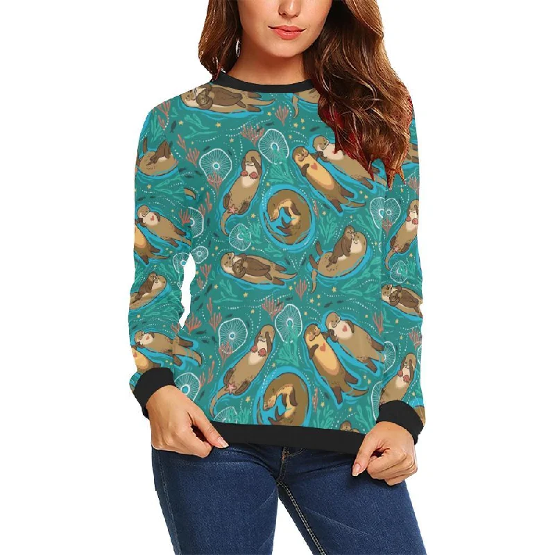 Otter Print Pattern Women Crewneck Sweatshirt Hoodie with Neon Bright Vibrant