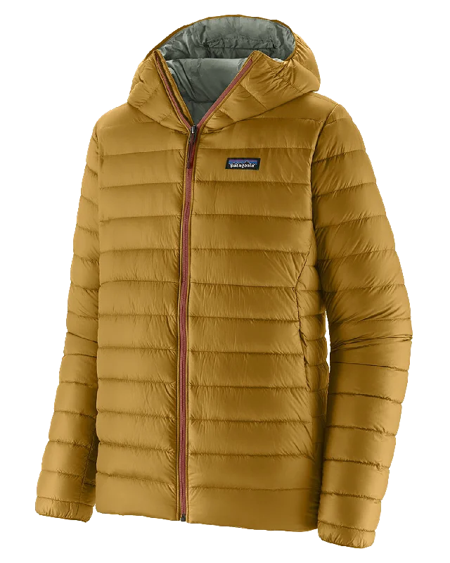 Patagonia Down Sweater Hoodie - Pufferfish Gold Hoodie with Raw Hem Edgy Unfinished