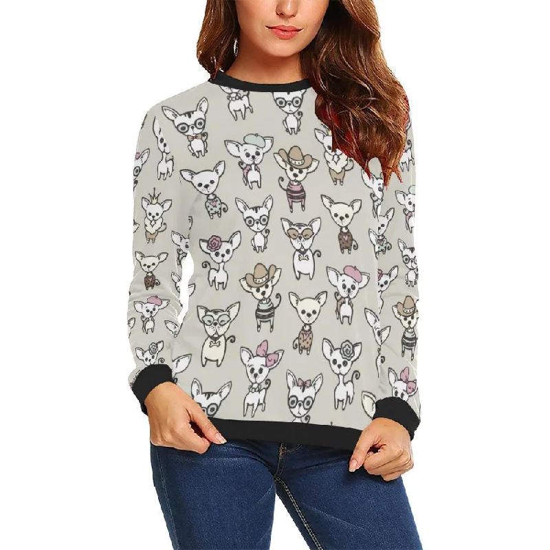 Pattern Print Chihuahua Women Crewneck Sweatshirt Hoodie with Thumb Holes Functional Cozy Pattern Print Chihuahua Women Crewneck Sweatshirt Hoodie with Thumb Holes Functional Cozy