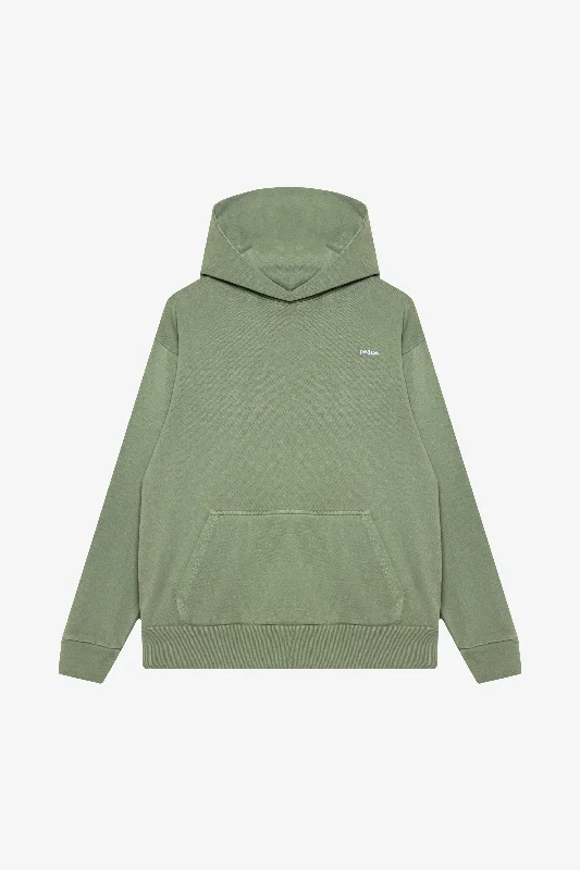 Peace Heavyweight Hoodie - Oil Green Hoodie with High-Low Hem Asymmetrical Trendy
