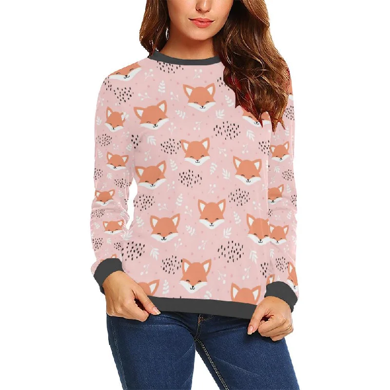 Pink Fox Pattern Print Women's Sweatshirt Hoodie with Back Slit Movement Comfort