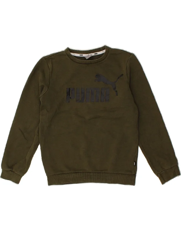 PUMA Boys Graphic Sweatshirt Jumper 11-12 Years Large Khaki Cotton Hoodie with Metallic Shiny Futuristic PUMA Boys Graphic Sweatshirt Jumper 11-12 Years Large Khaki Cotton Hoodie with Metallic Shiny Futuristic