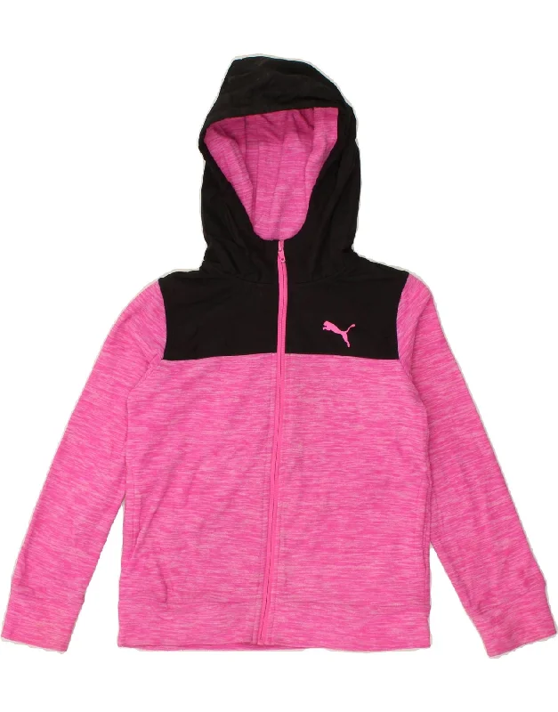 PUMA Girls Zip Hoodie Sweater 7-8 Years Small Pink Colourblock Cotton Hoodie with Earth Tones Natural Calm PUMA Girls Zip Hoodie Sweater 7-8 Years Small Pink Colourblock Cotton Hoodie with Earth Tones Natural Calm