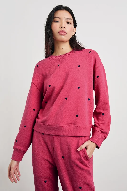 RAMONA SWEATSHIRT - PINK MIDNIGHT HEARTS Hoodie with Belted Waist Structured Tailored RAMONA SWEATSHIRT - PINK MIDNIGHT HEARTS Hoodie with Belted Waist Structured Tailored
