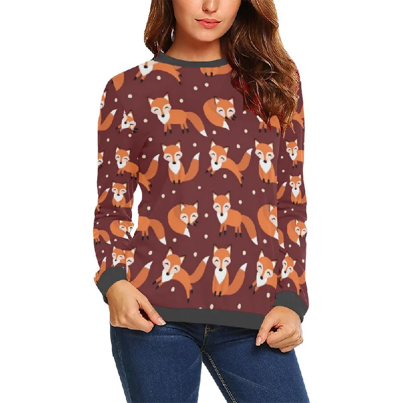 Snow Fox Pattern Print Women's Sweatshirt Hoodie with Snap Buttons Easy Quick