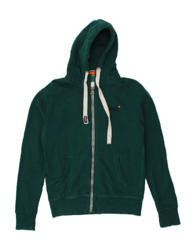 SUPERDRY Mens Zip Hoodie Sweater Small Green Cotton Hoodie with Drawcord Adjustable Secure SUPERDRY Mens Zip Hoodie Sweater Small Green Cotton Hoodie with Drawcord Adjustable Secure