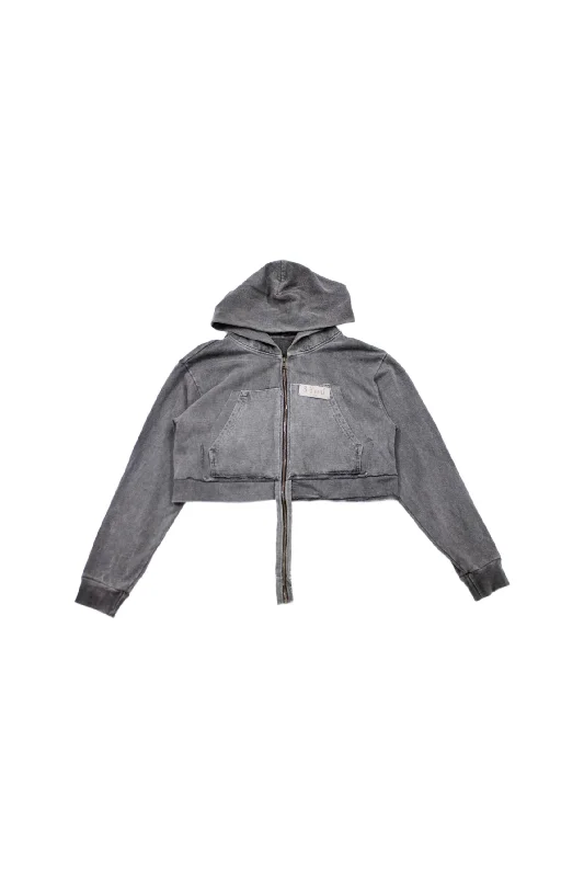 Tenwi - Cropped Hoodie Hoodie with Distressed Vintage Worn