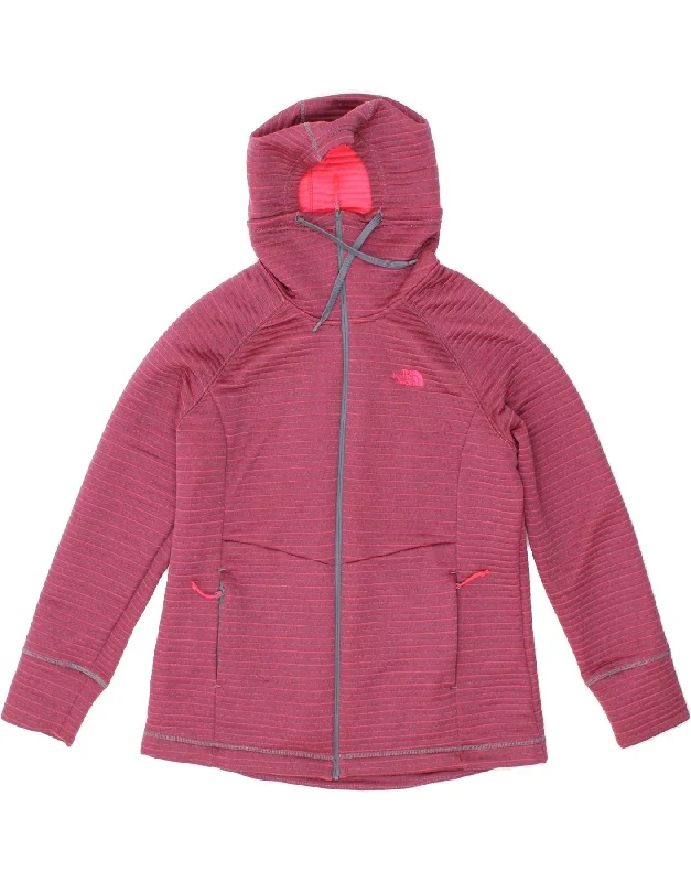 THE NORTH FACE Womens Zip Hoodie Sweater UK 18 XL Burgundy Pinstripe Hoodie with Rolled Sleeves Casual Relaxed