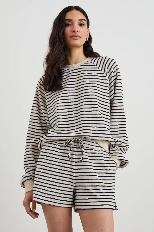 THERON SWEATSHIRT - SAILOR STRIPE TERRY TOWEL Hoodie with Button Classic Timeless