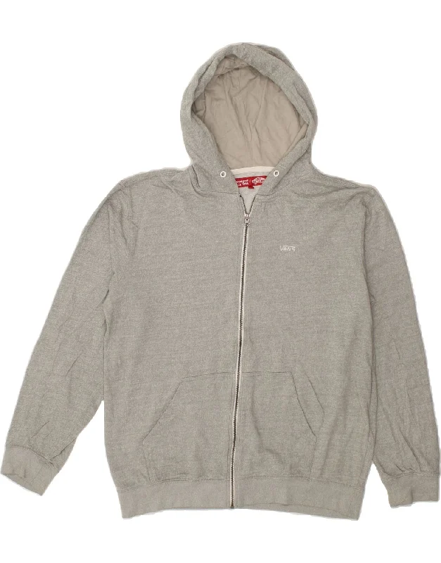 VANS Mens Zip Hoodie Sweater Large Grey Cotton Hoodie with Zipper Versatile Modern