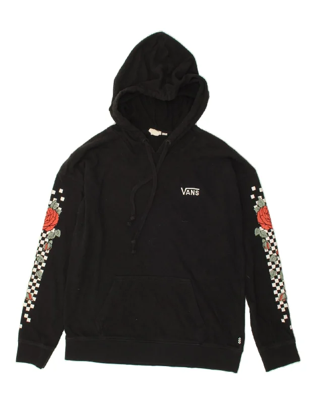 VANS Womens Graphic Hoodie Jumper UK 10 Small Black Floral Cotton Hoodie with Raglan Sleeves Sporty Comfortable VANS Womens Graphic Hoodie Jumper UK 10 Small Black Floral Cotton Hoodie with Raglan Sleeves Sporty Comfortable
