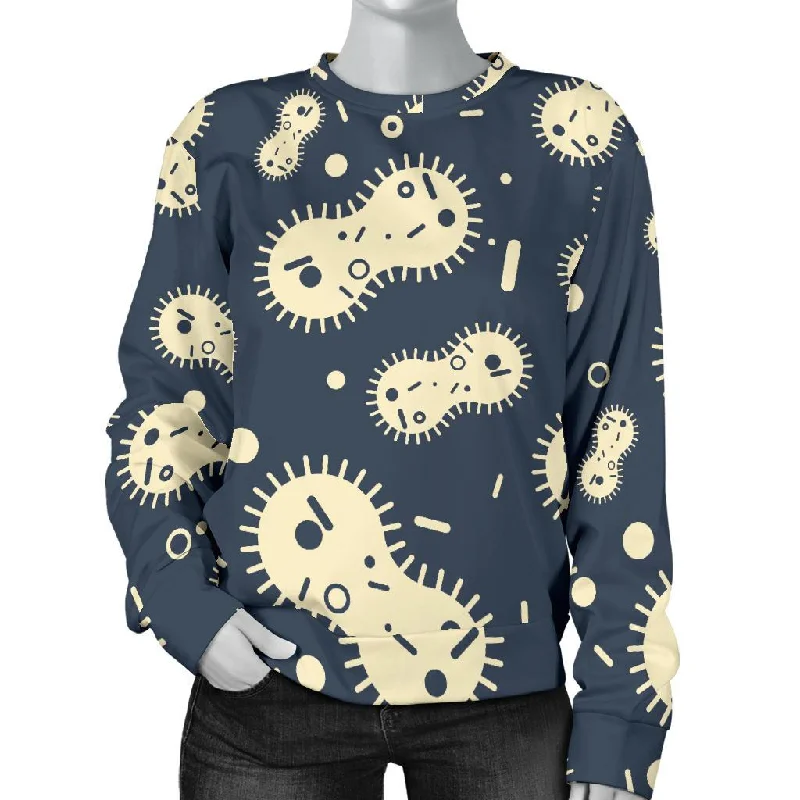 Virus Bacteria Print Pattern Women's Sweatshirt Hoodie with Raw Hem Edgy Unfinished