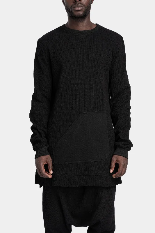 Waffle cotton long sweatshirt, Black Hoodie with Logo Branding Identity