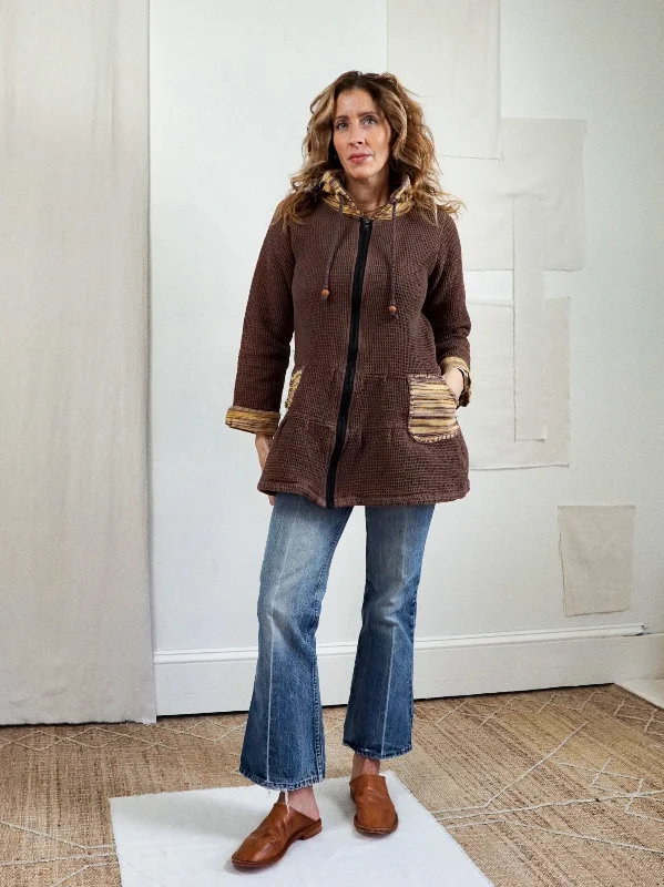 Waffle Knit Nutmeg Hoodie Tunic Hoodie with Hem Contrast Bold Stylish