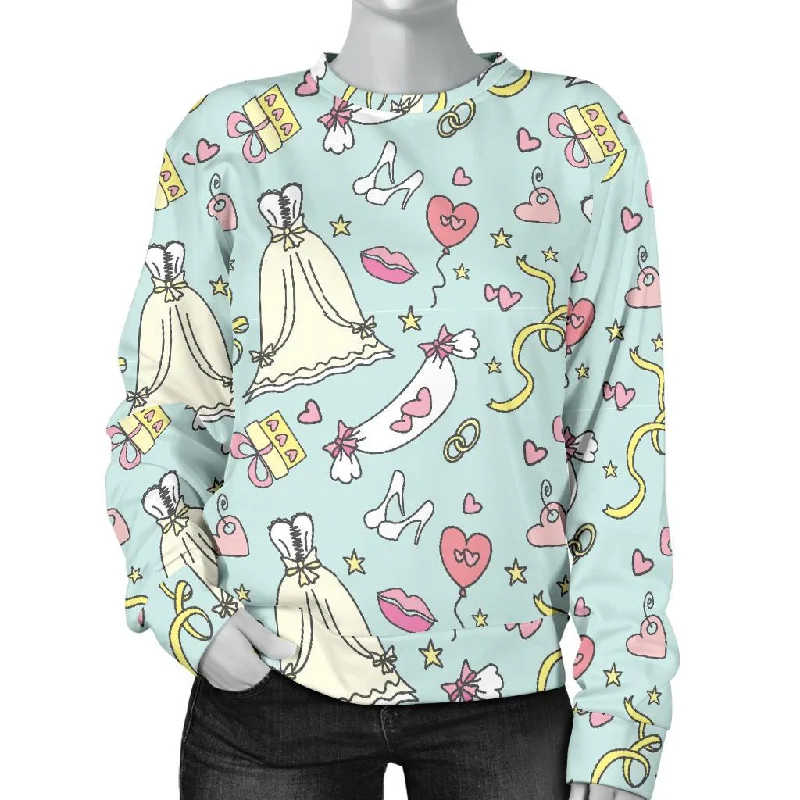 Wedding Pastel Pattern Print Women's Sweatshirt Hoodie with Drawcord Adjustable Secure Wedding Pastel Pattern Print Women's Sweatshirt Hoodie with Drawcord Adjustable Secure