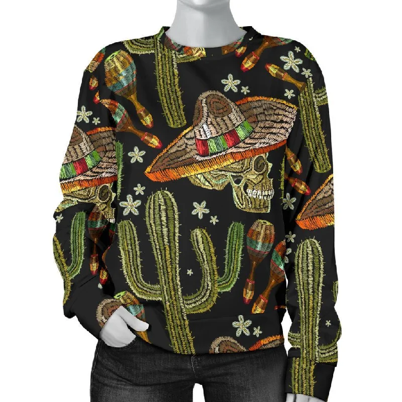 Western Cowboy Cactus Pattern Print Women's Sweatshirt Hoodie with Puffed Sleeves Voluminous Trendy Western Cowboy Cactus Pattern Print Women's Sweatshirt Hoodie with Puffed Sleeves Voluminous Trendy