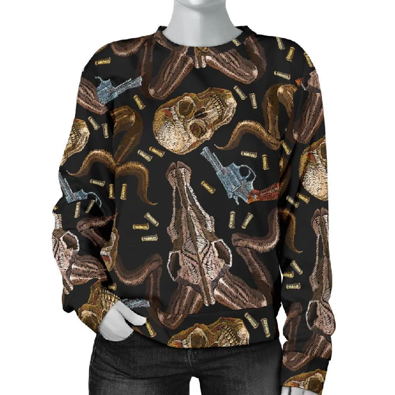 Western Cowboy Gun Print Pattern Women's Sweatshirt Hoodie with Crew Neck Simple Timeless Western Cowboy Gun Print Pattern Women's Sweatshirt Hoodie with Crew Neck Simple Timeless
