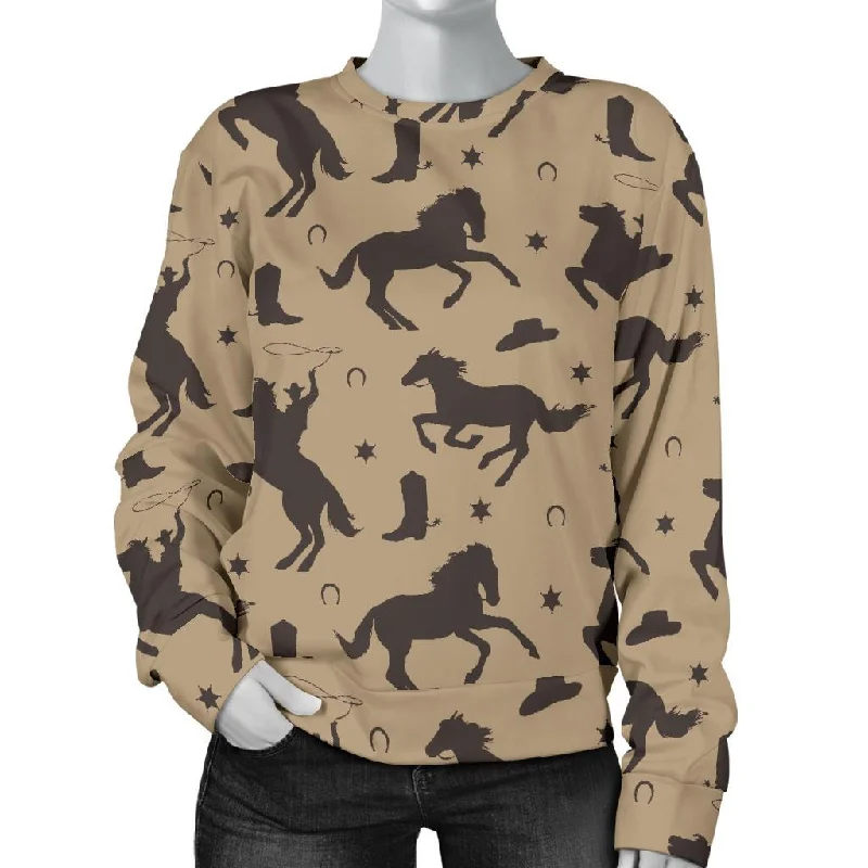 Western Cowboy Print Pattern Women's Sweatshirt Hoodie with Front Slit Layering Stylish Western Cowboy Print Pattern Women's Sweatshirt Hoodie with Front Slit Layering Stylish