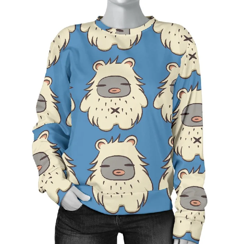 White Bigfoot Pattern Print Women's Sweatshirt Hoodie with Hem Applique Textured Unique White Bigfoot Pattern Print Women's Sweatshirt Hoodie with Hem Applique Textured Unique