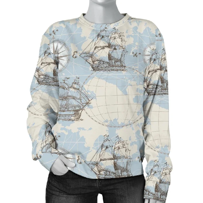 World Print Map Pattern Women's Sweatshirt Hoodie with Ribbed Neckline Snug Warm