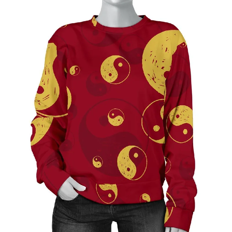 Yin Yang Red Pattern Print Women's Sweatshirt Hoodie with Neon Bright Vibrant