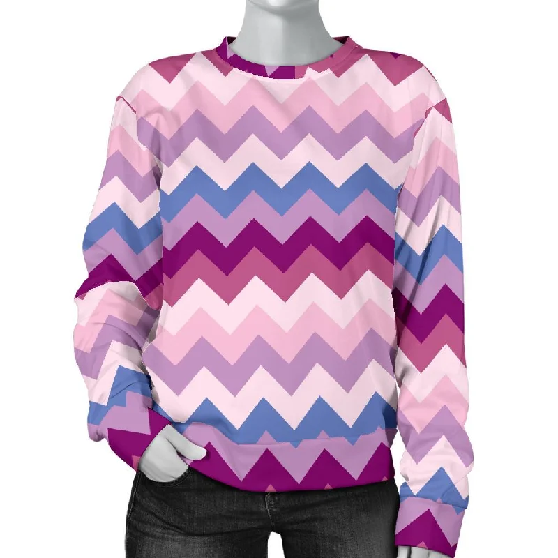 Zig Zag Pattern Print Women's Sweatshirt Hoodie with Hem Patch Decorative Personalized