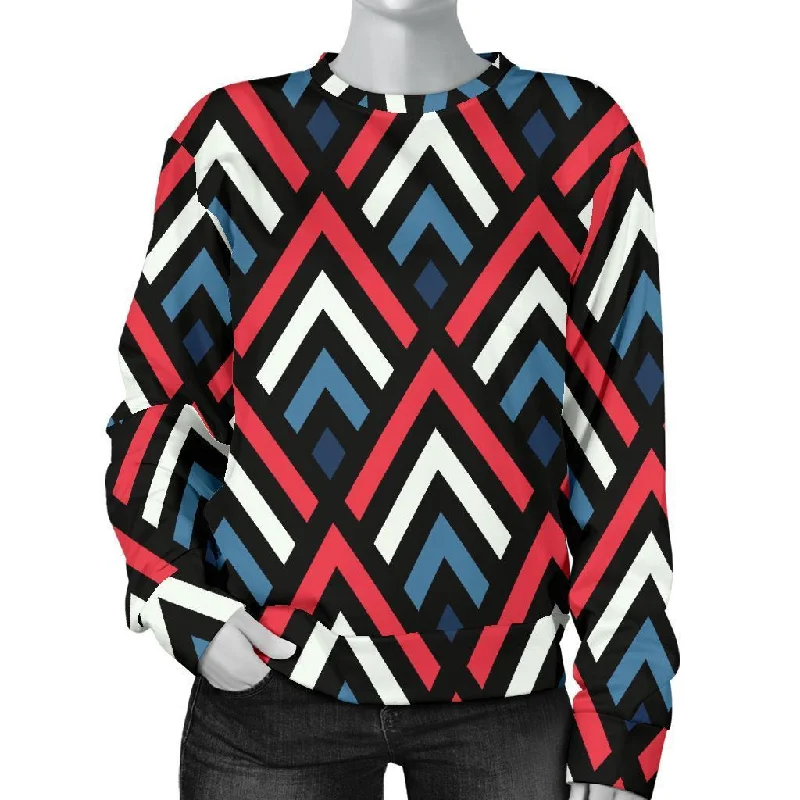 Zig Zag Print Pattern Women's Sweatshirt Hoodie with Slit Hem Functional Movement