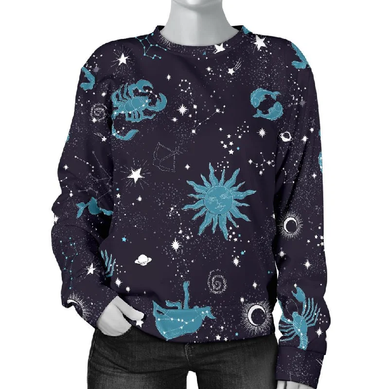 Zodiac Constellation Pattern Print Women's Sweatshirt Hoodie with Drawstring Waist Adjustable Fitted Zodiac Constellation Pattern Print Women's Sweatshirt Hoodie with Drawstring Waist Adjustable Fitted