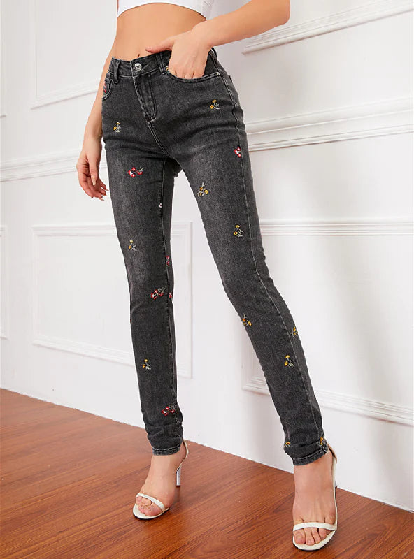 EMBROIDERED SLIM ELASTIC PENCIL PANTS Trendy Wide-Leg Pants